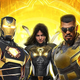 Marvel superheroes stand in front of a ring of fire.